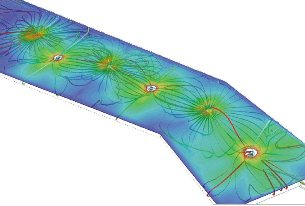 aerated lagoon. path lines of massless particles